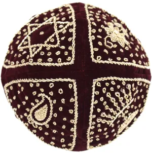 Grooms Wedding Kippah - Red Velvet with Gold