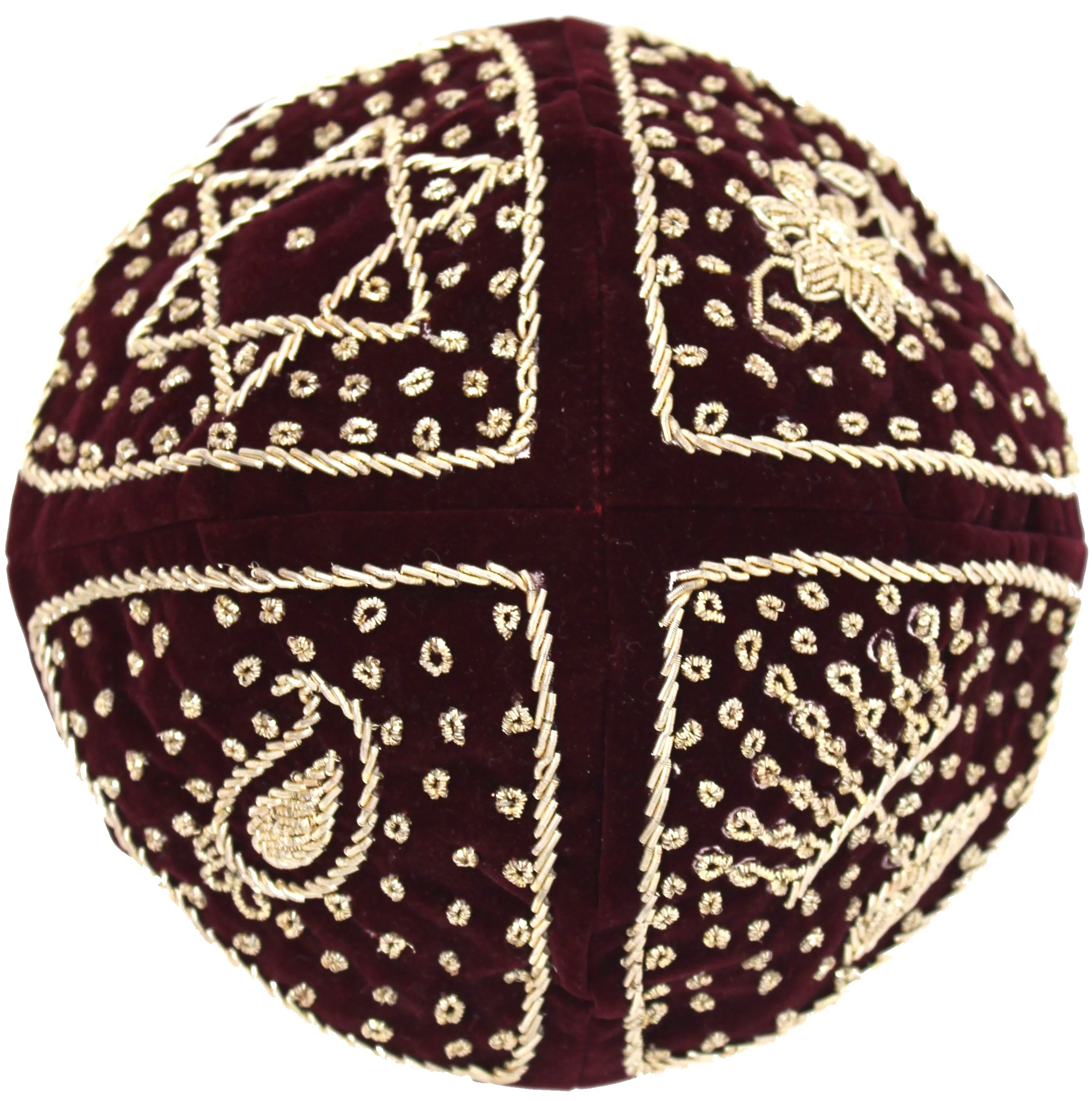 Grooms Wedding Kippah - Red Velvet with Gold