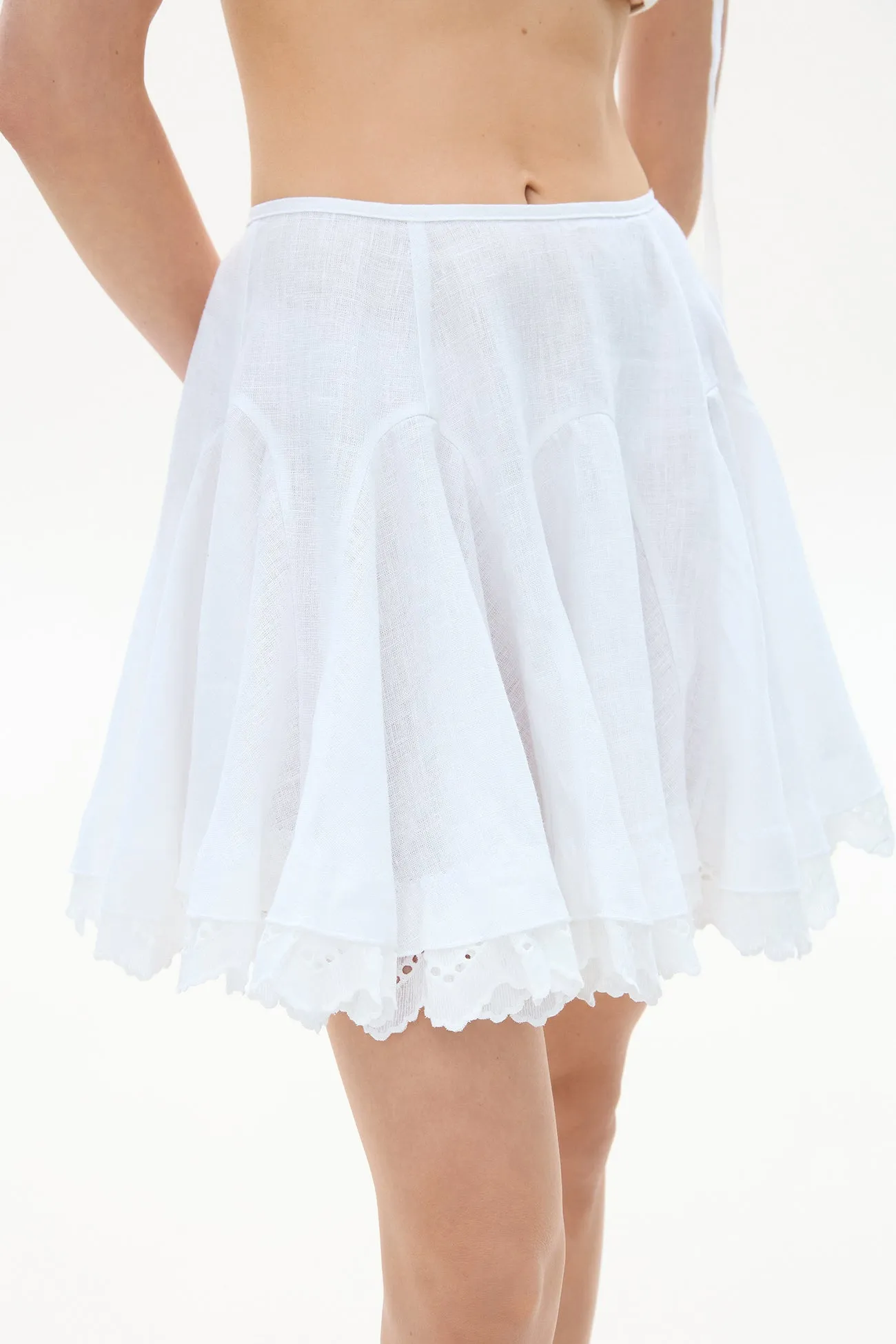 Linen mini skirt with lace white