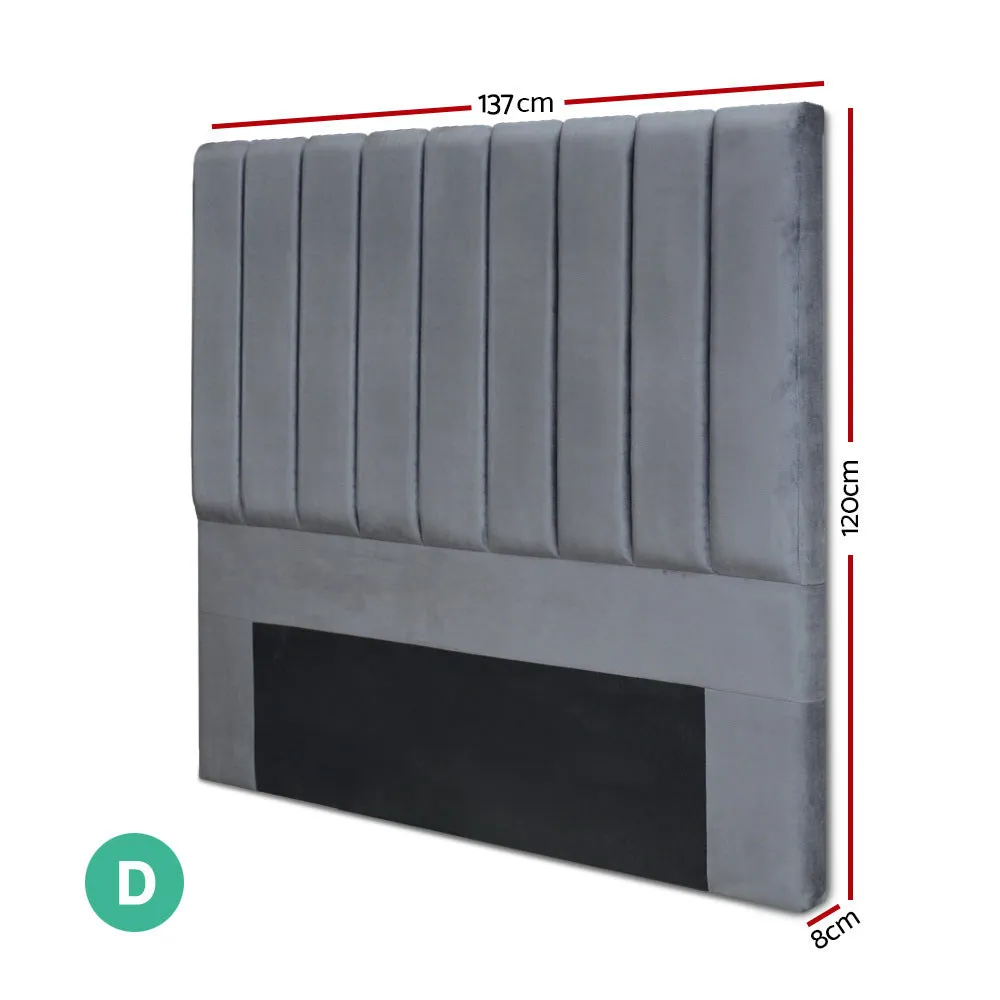Luxurious Grey Velvet Art Deco Double Bed Headboard - Artiss