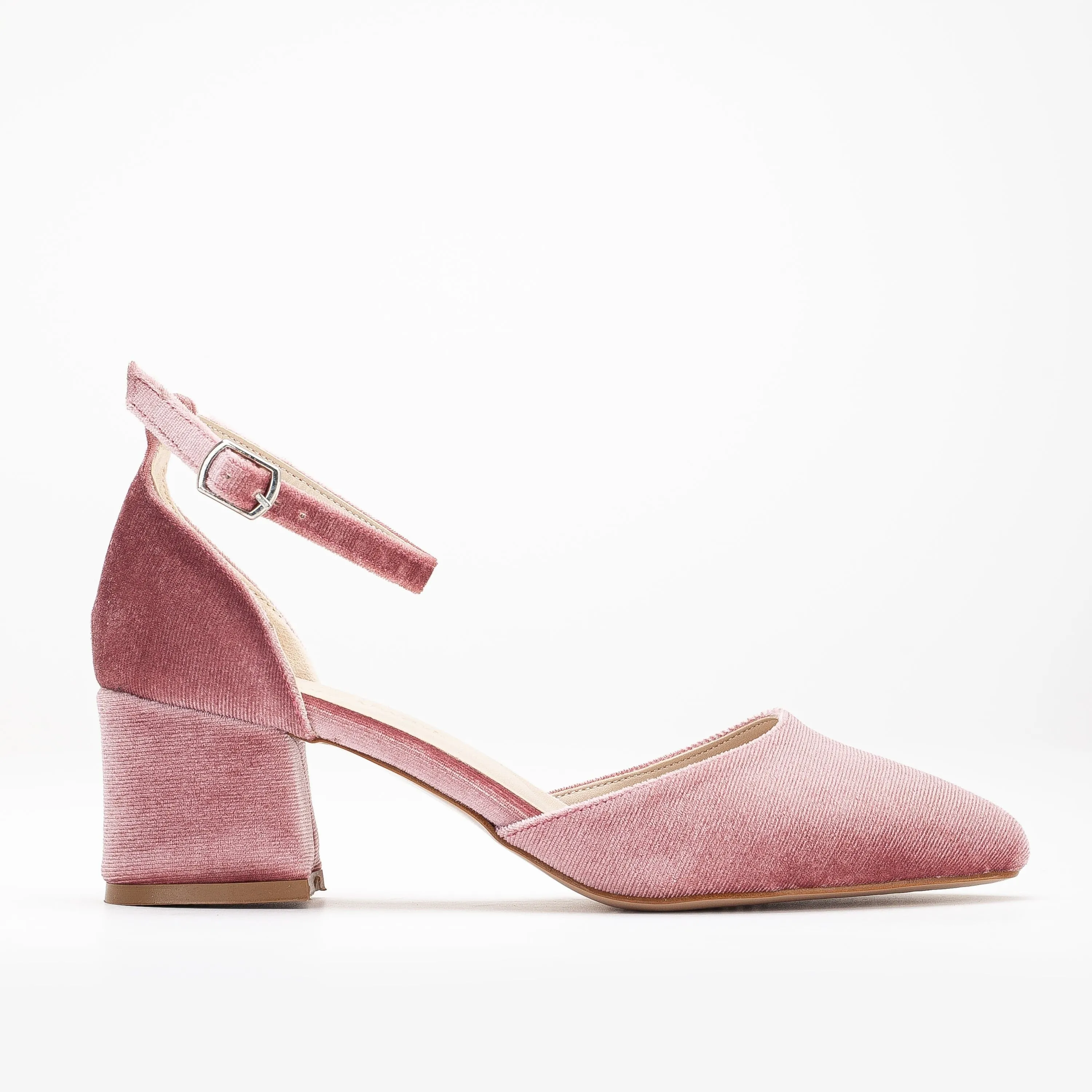 Miranda Vegan Velvet & Pearl Block Heel Sandals | Rose
