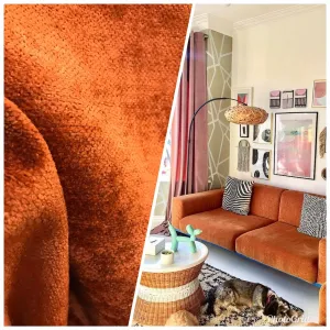 NEW Designer Burnt Orange Chenille Velvet Upholstery Fabric- BTY