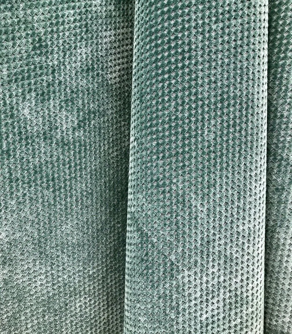 NEW Designer Velvet Checkered Upholstery Fabric - Spearmint Green- By the yard