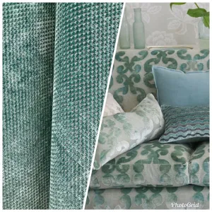 NEW Designer Velvet Checkered Upholstery Fabric - Spearmint Green- By the yard