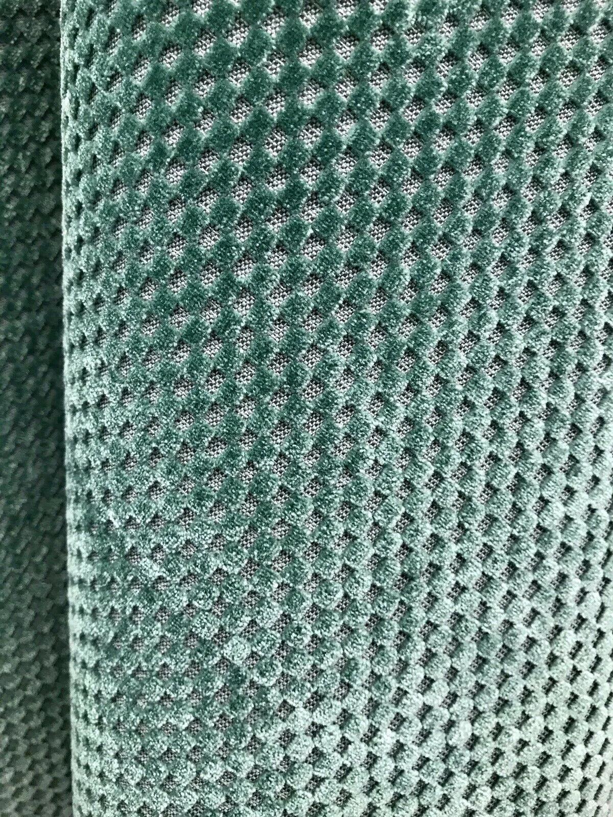 NEW Designer Velvet Checkered Upholstery Fabric - Spearmint Green- By the yard