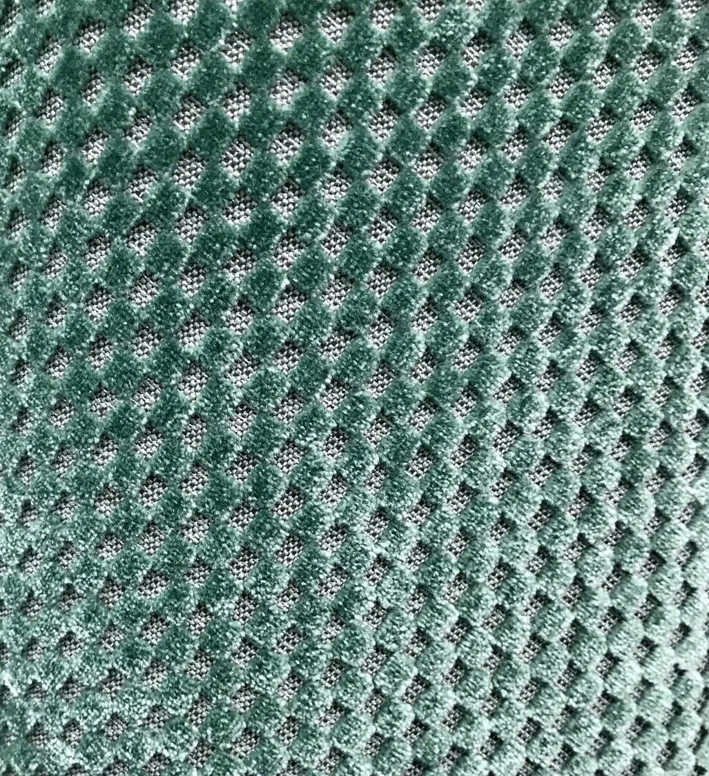 NEW Designer Velvet Checkered Upholstery Fabric - Spearmint Green- By the yard