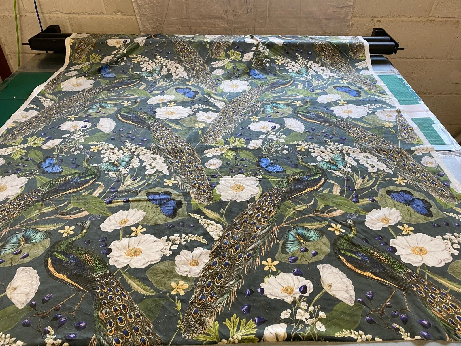 PEACOCKS Pattered Upholstery / Furnishing velvet - 140  cms - 330 gsm peacock fabric