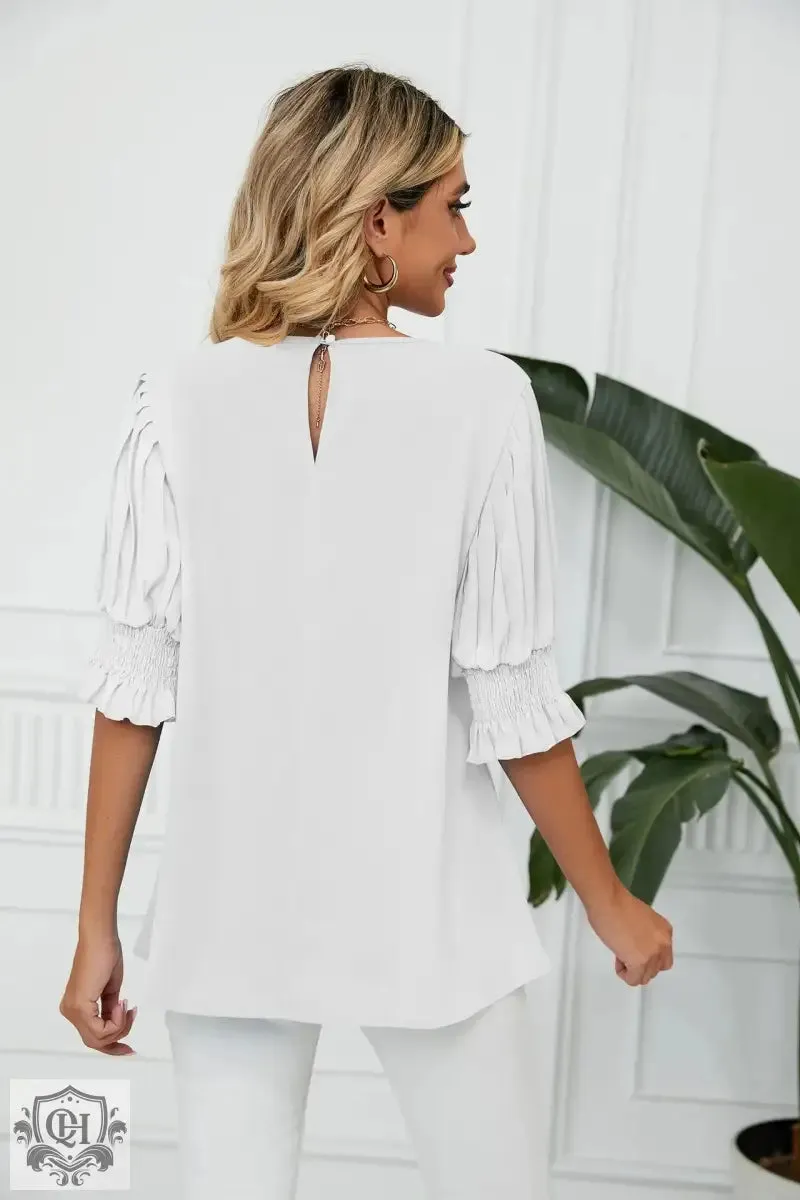 Ruffled Short Sleeve Chiffon Blouse