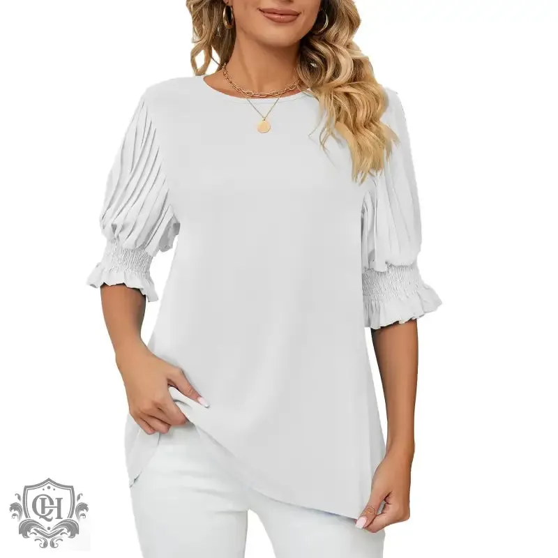 Ruffled Short Sleeve Chiffon Blouse