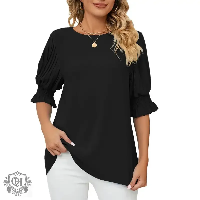 Ruffled Short Sleeve Chiffon Blouse