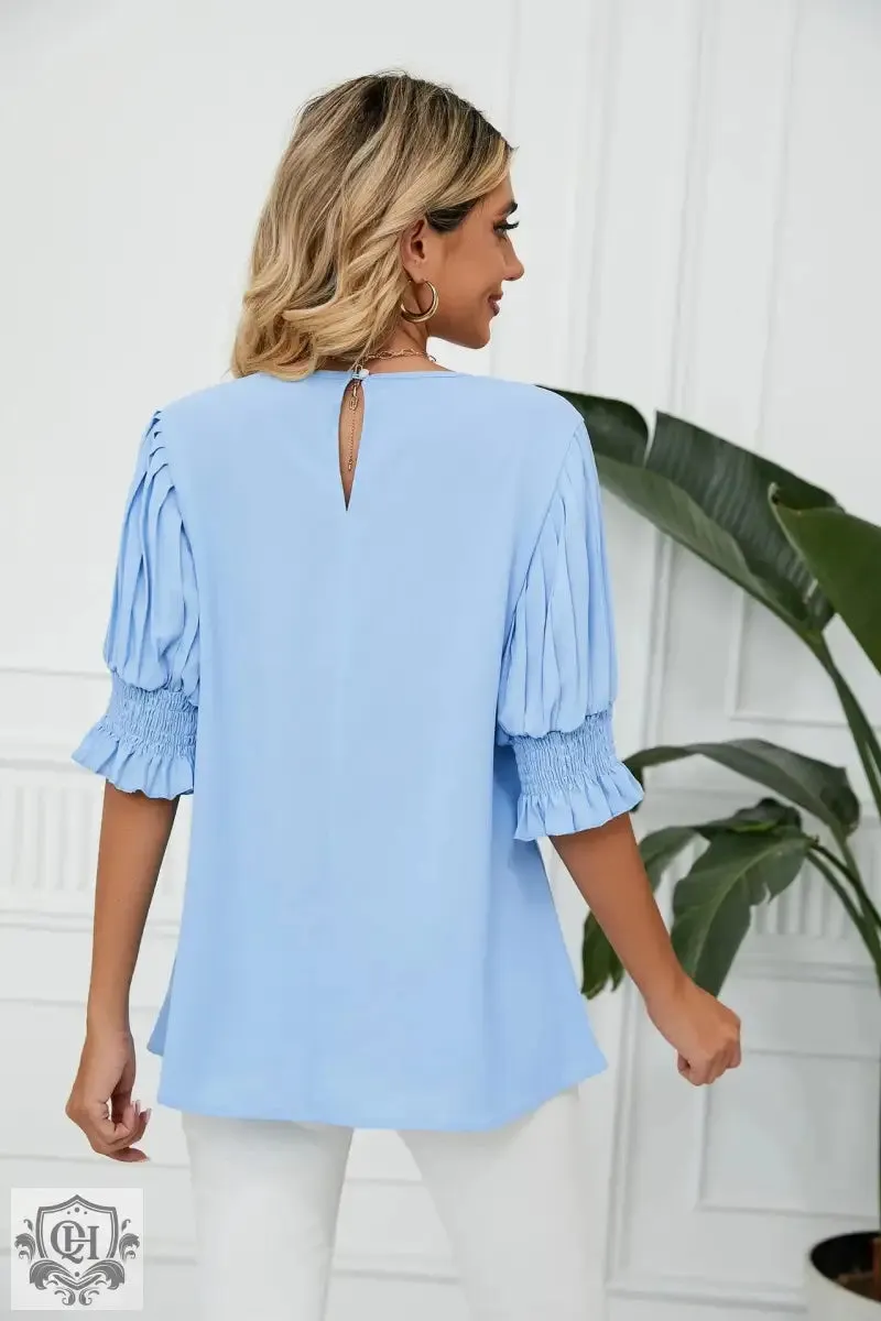 Ruffled Short Sleeve Chiffon Blouse
