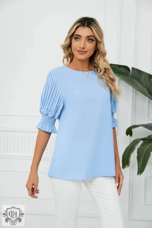 Ruffled Short Sleeve Chiffon Blouse