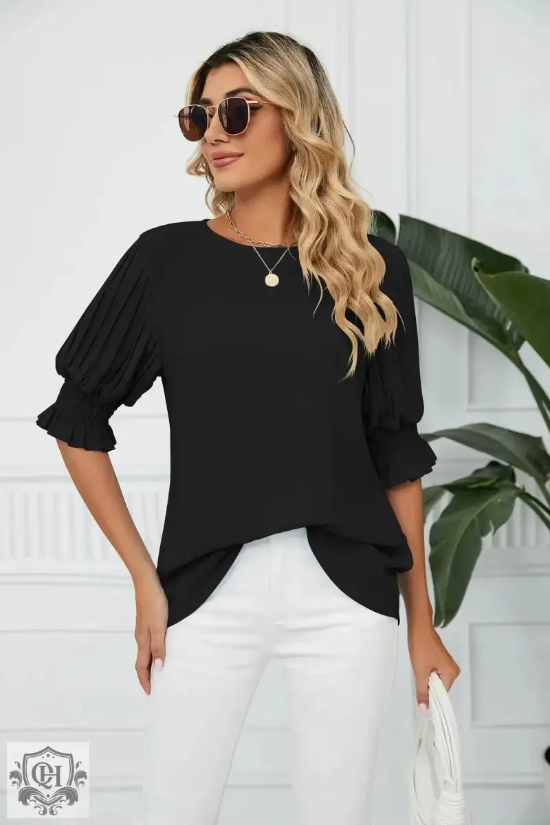 Ruffled Short Sleeve Chiffon Blouse
