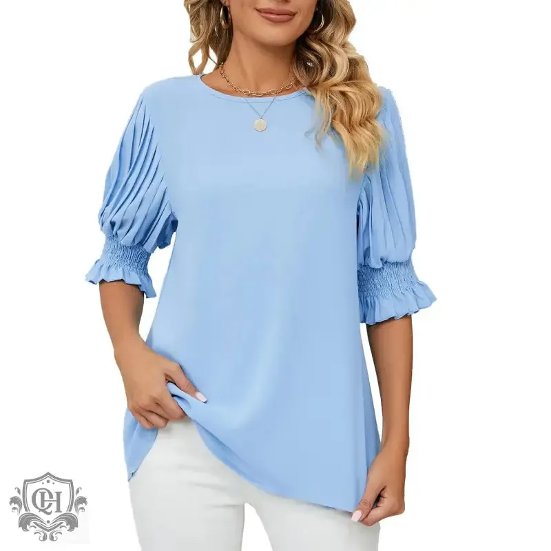 Ruffled Short Sleeve Chiffon Blouse