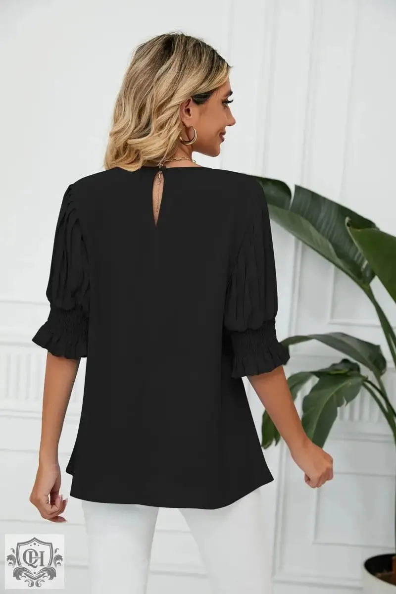 Ruffled Short Sleeve Chiffon Blouse