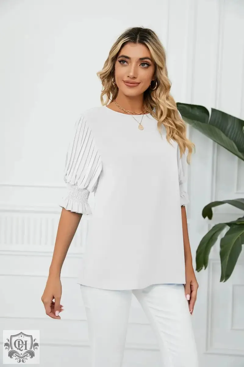 Ruffled Short Sleeve Chiffon Blouse