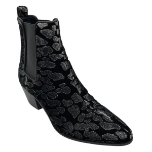 Saint Laurent Black Glitter Leopard Velvet Ankle Boots