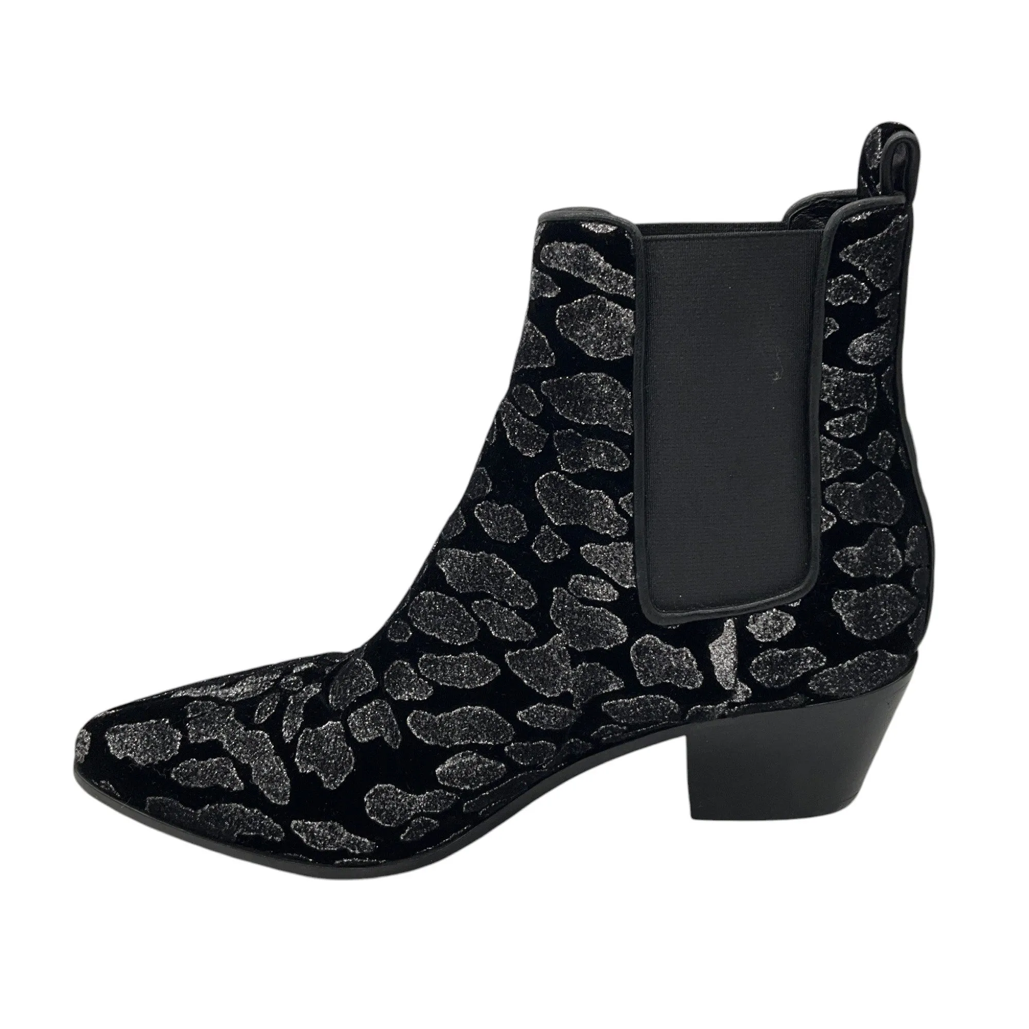 Saint Laurent Black Glitter Leopard Velvet Ankle Boots