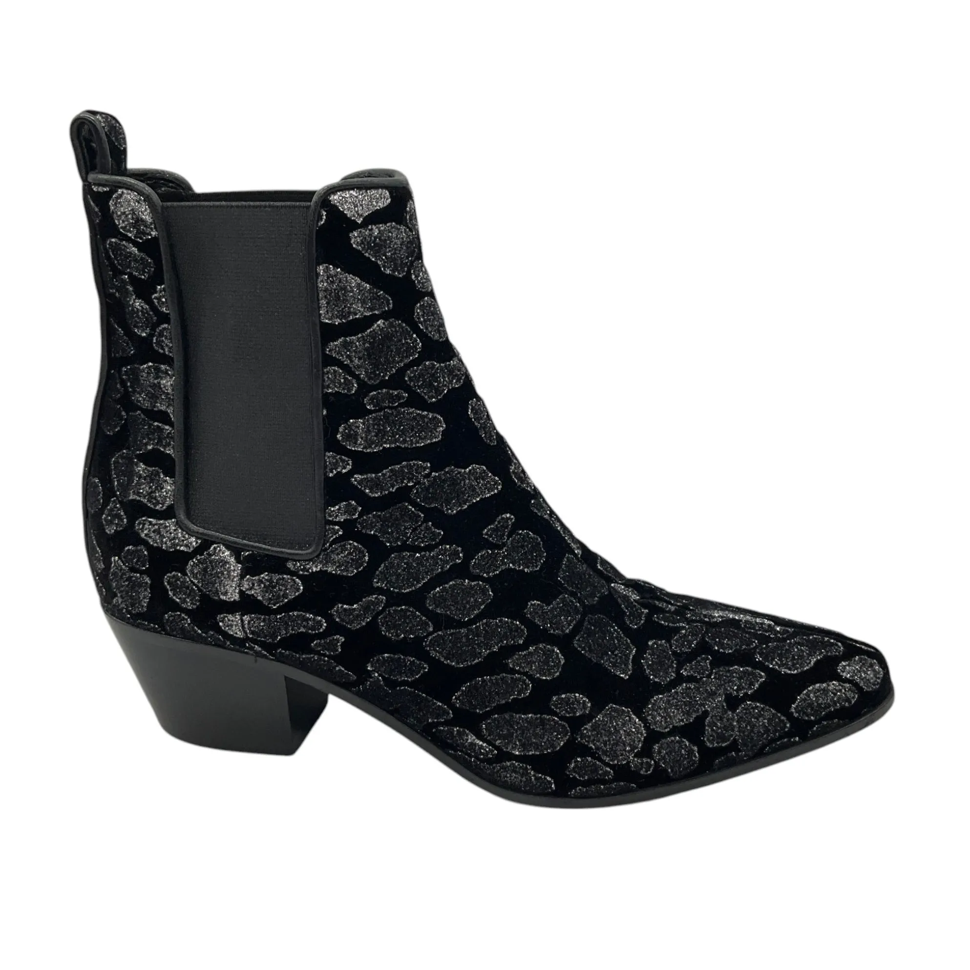 Saint Laurent Black Glitter Leopard Velvet Ankle Boots