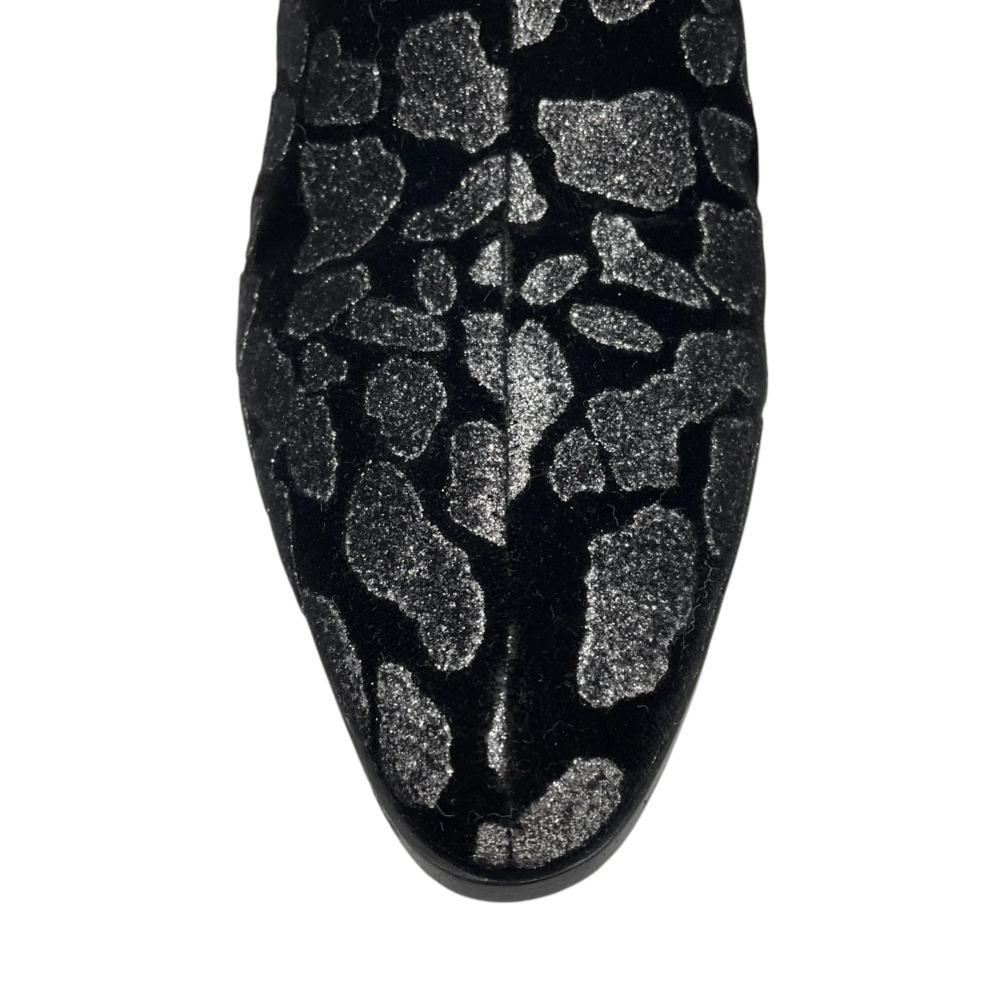 Saint Laurent Black Glitter Leopard Velvet Ankle Boots