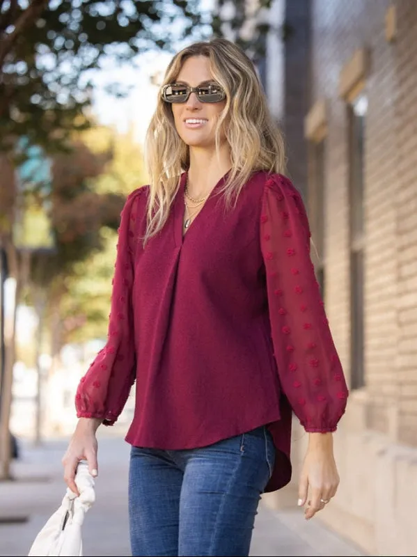 Swiss Dot Sheer Sleeve Blouse