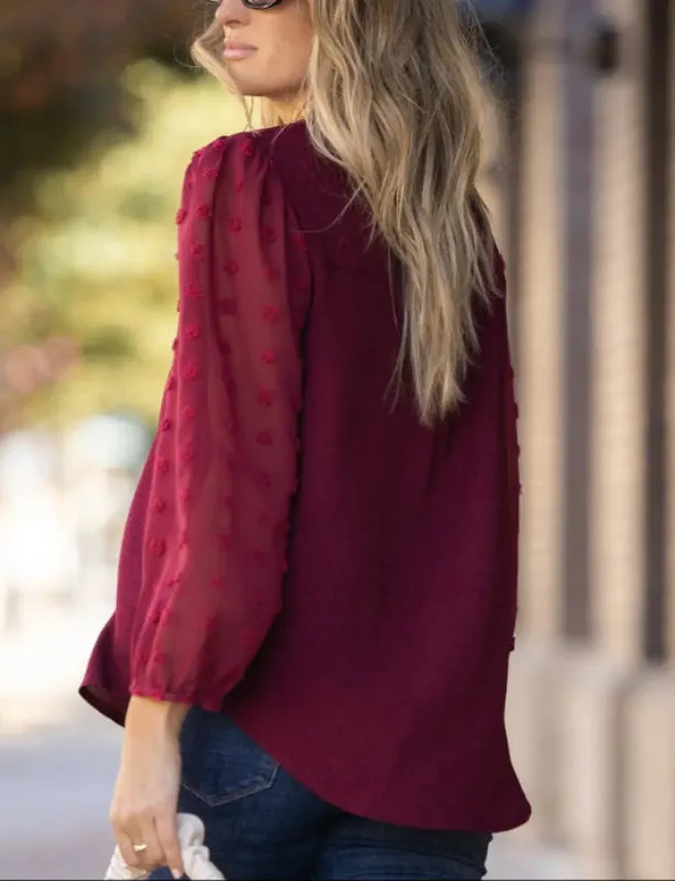Swiss Dot Sheer Sleeve Blouse