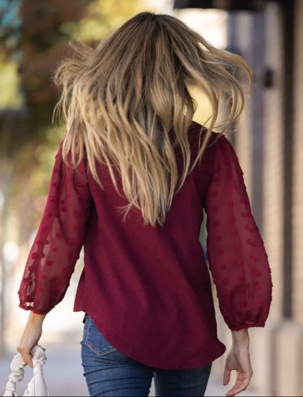Swiss Dot Sheer Sleeve Blouse