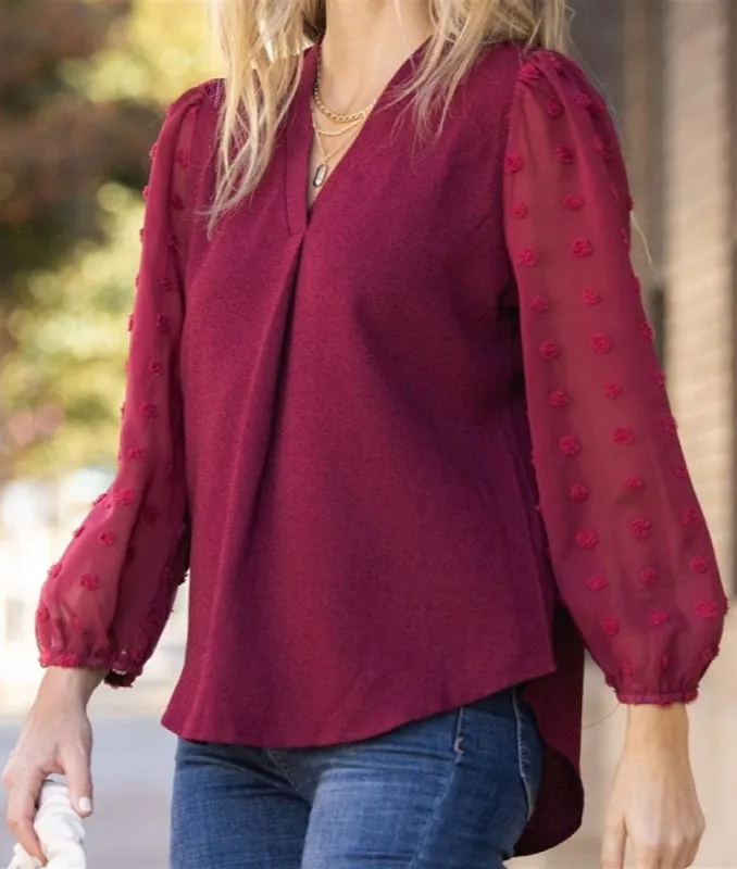 Swiss Dot Sheer Sleeve Blouse