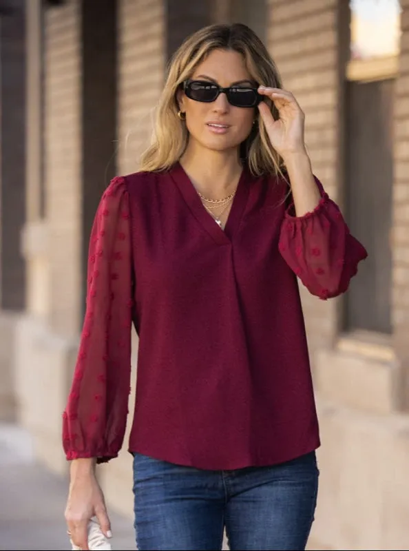 Swiss Dot Sheer Sleeve Blouse