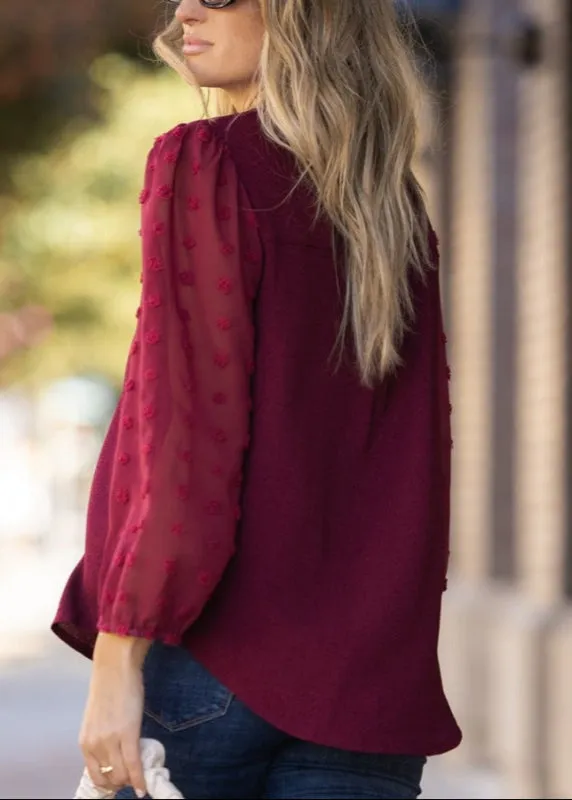 Swiss Dot Sheer Sleeve Blouse