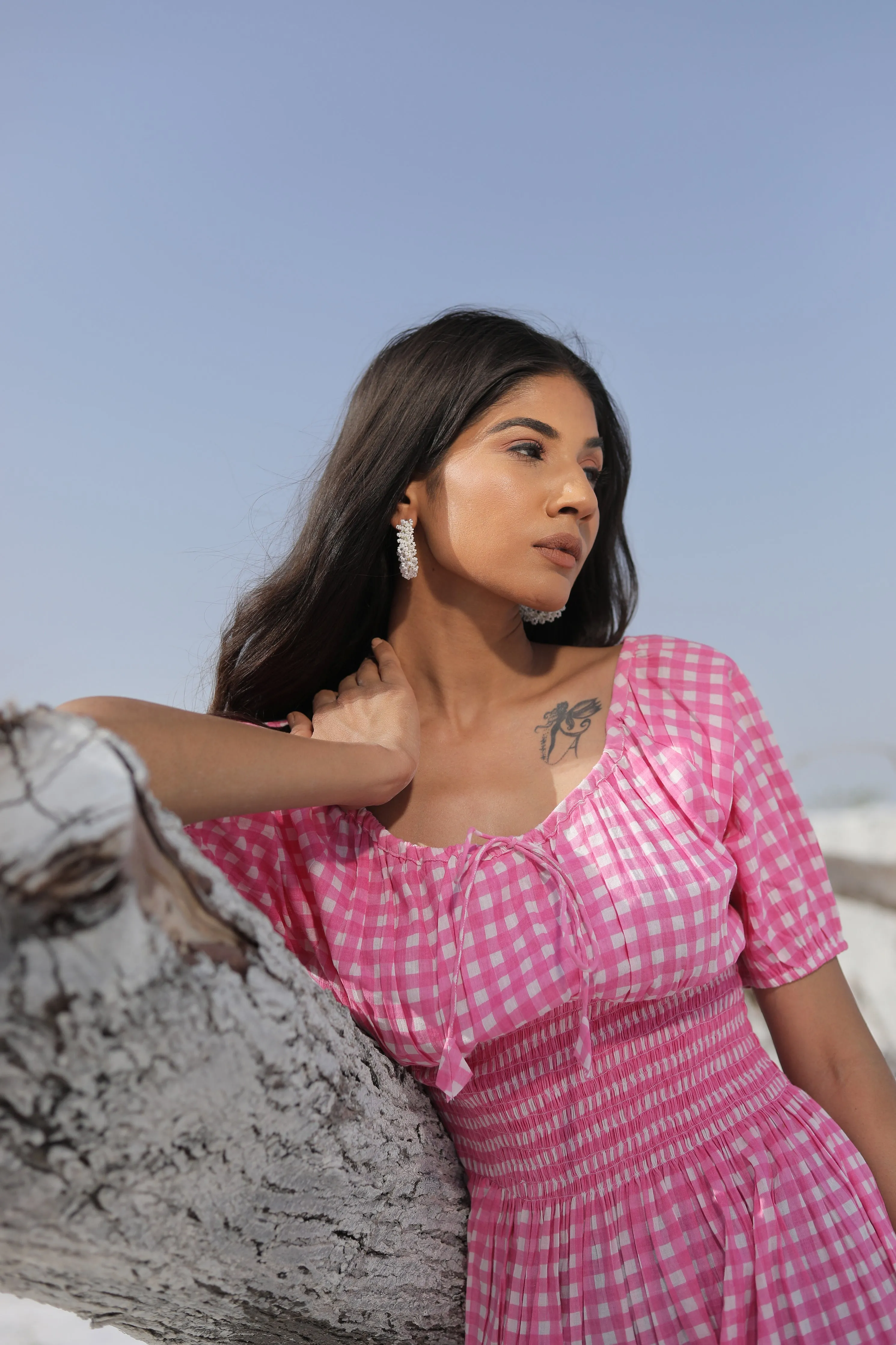 the Beauty of Our Indian Cotton pink Midi Dress