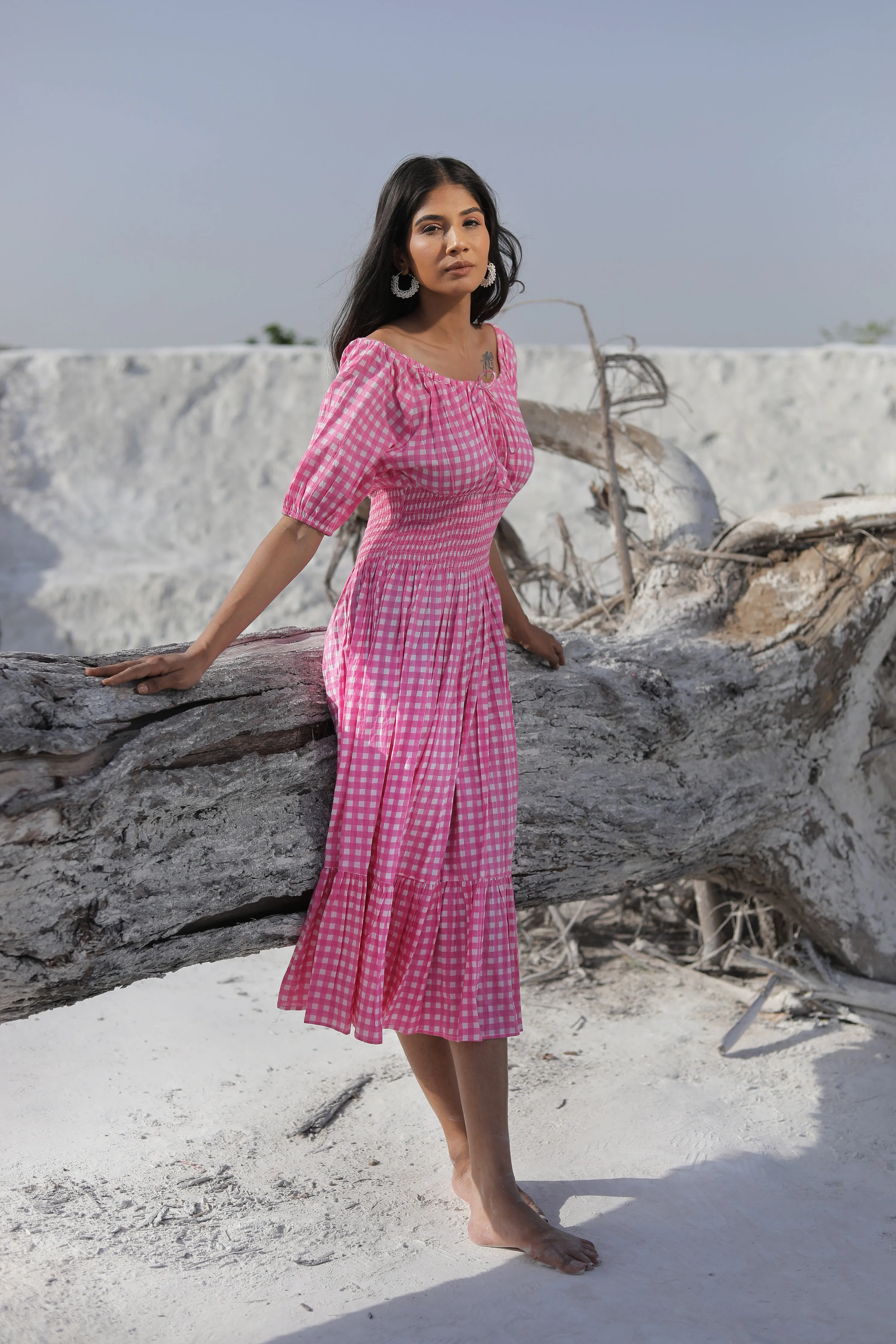 the Beauty of Our Indian Cotton pink Midi Dress