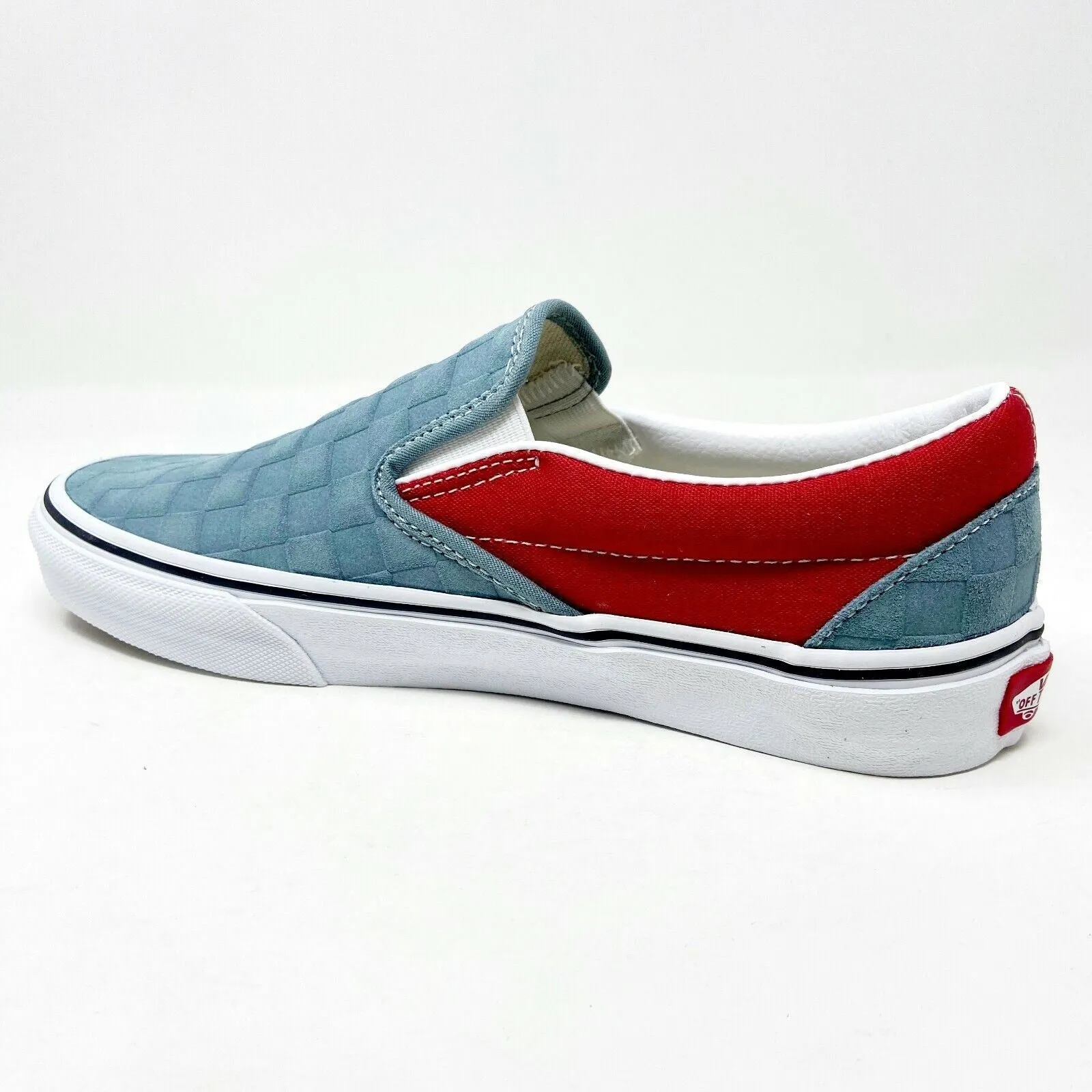 Vans Classic Slip On (Deboss Checkerboard) Grey Red Womens Casual Shoes