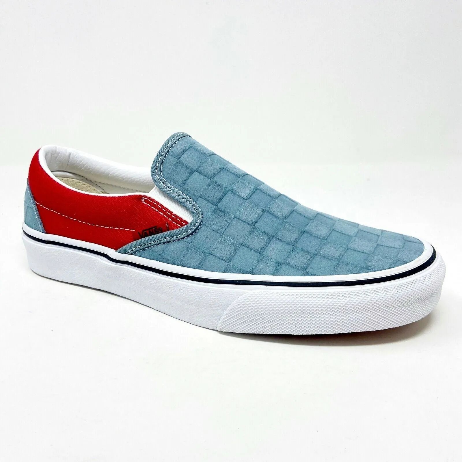 Vans Classic Slip On (Deboss Checkerboard) Grey Red Womens Casual Shoes