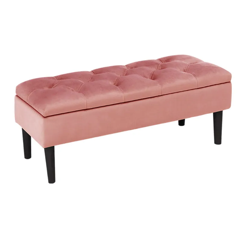 Velvet Ottoman Storage Bench Wooden Storage Box Footstool