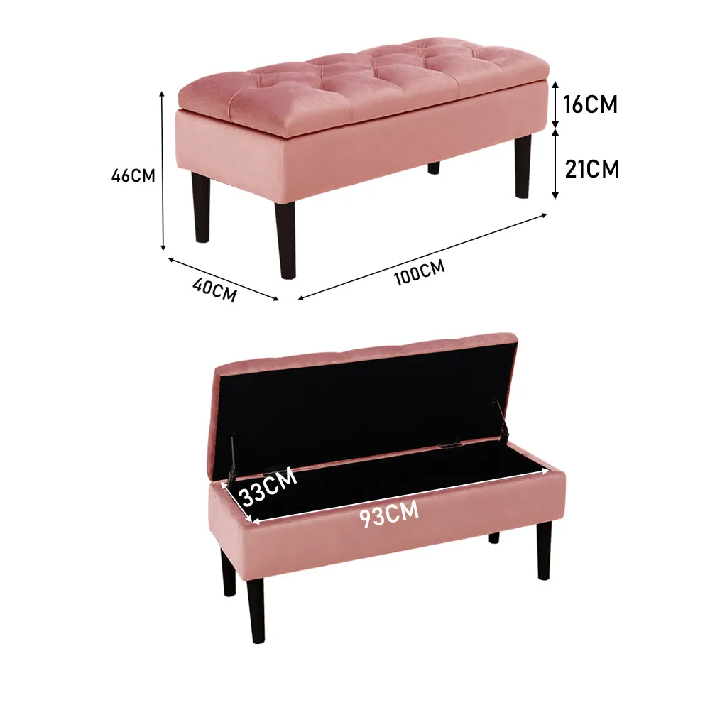 Velvet Ottoman Storage Bench Wooden Storage Box Footstool