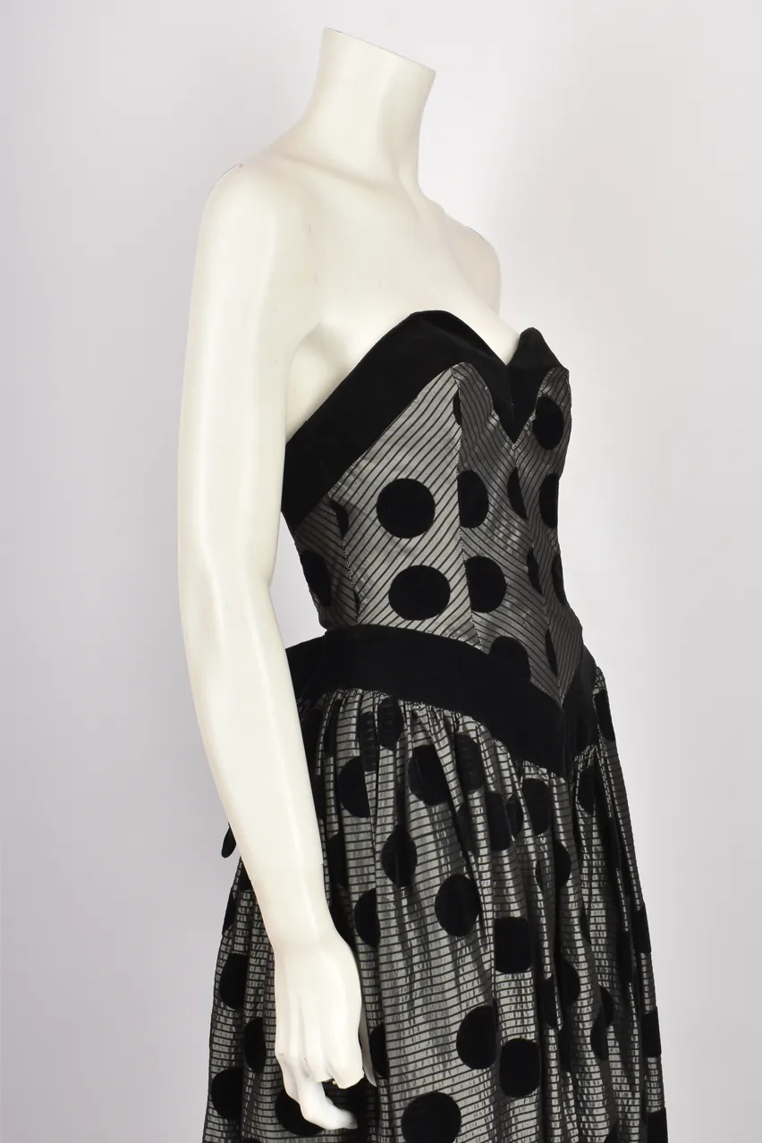 VELVET POLKA DOT APPLIQUÉ STRAPLESS GOWN