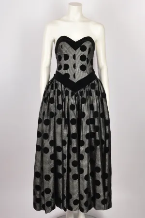 VELVET POLKA DOT APPLIQUÉ STRAPLESS GOWN