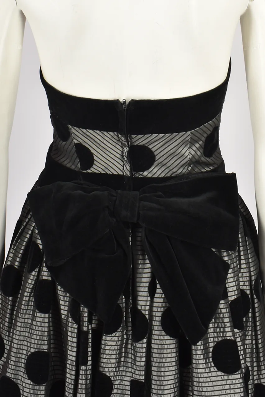 VELVET POLKA DOT APPLIQUÉ STRAPLESS GOWN