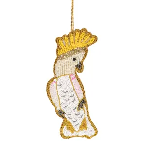 Vixen & Velvet Crested Cockatoo Sequin Hanging Tree Decoration Yellow