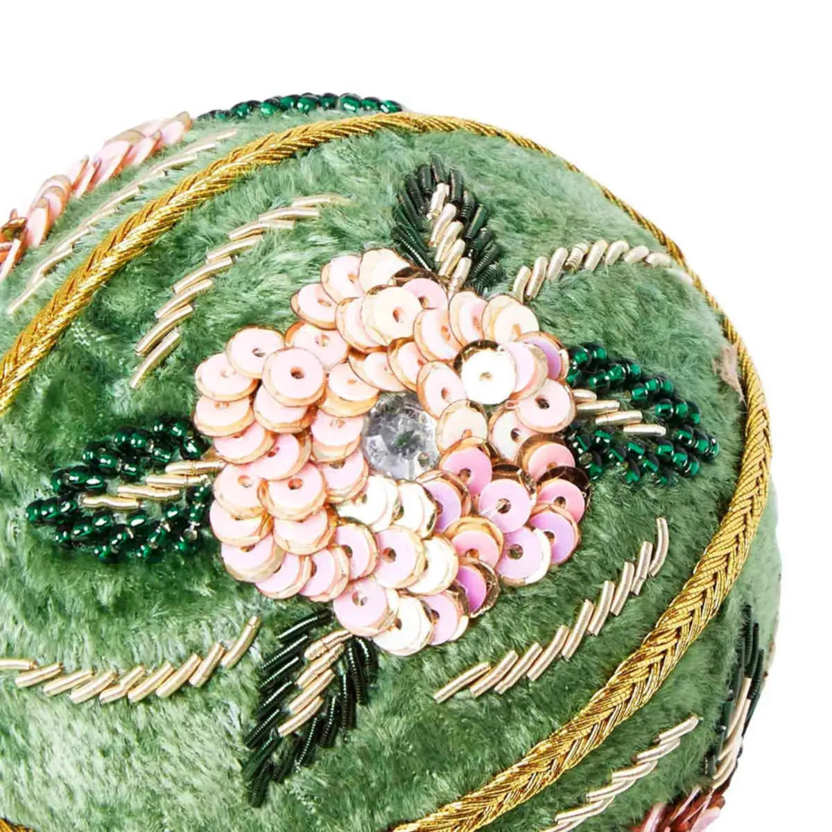 Vixen & Velvet Flower Bauble Velvet Green & Pink 8cm