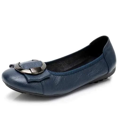 Women Leather Flat Loafers Shoes